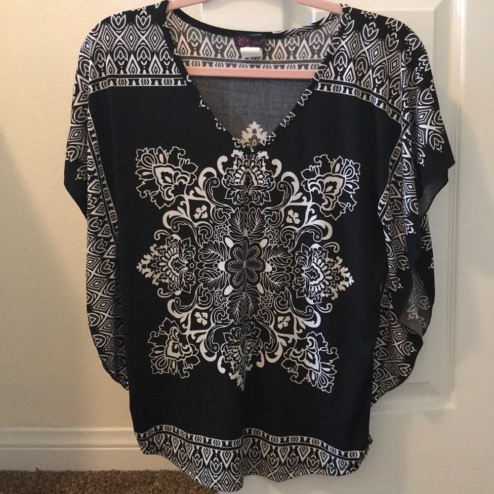 Unique black and white floral pattern.